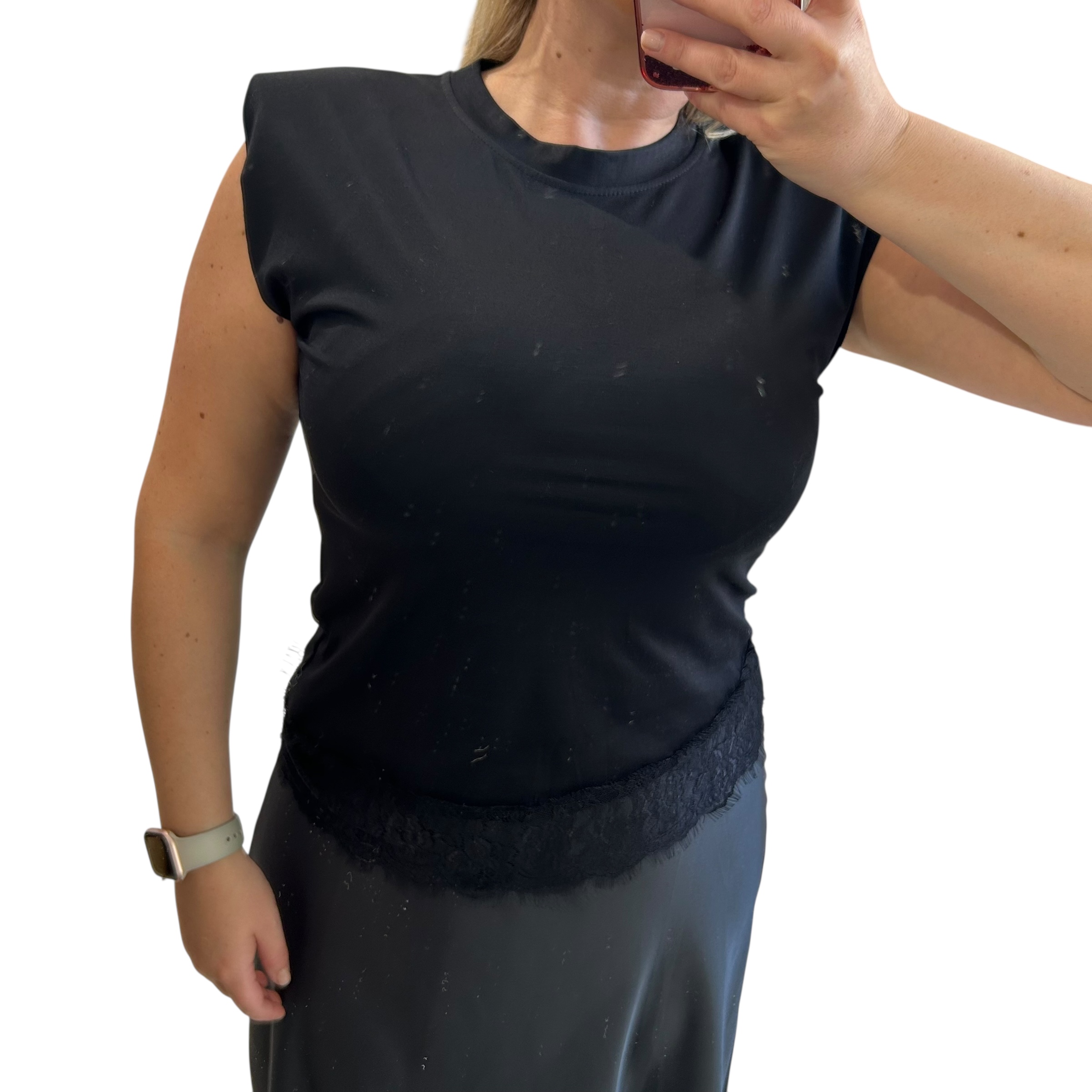 Μπλούζα αμάνικη μαύρη με δαντέλα 